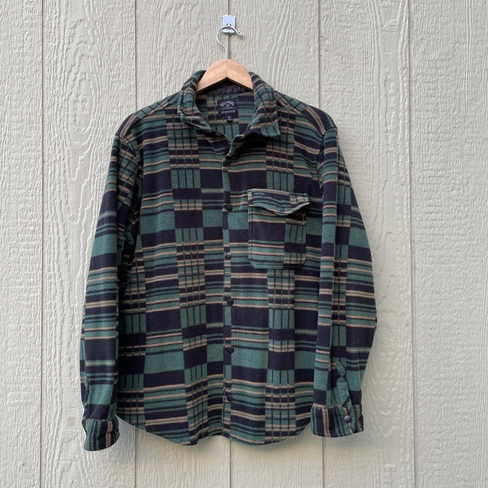 Billabong Flannel Shirt  Furnace Fleece Mens Large Green Black snap button up
